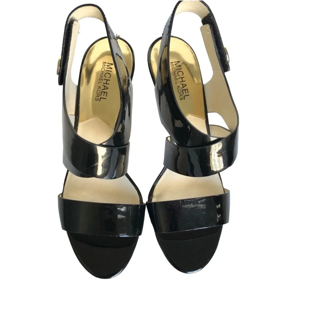Michael Kors Black Patent Leather Strappy Heeled Sandal Women’s Size 8.5